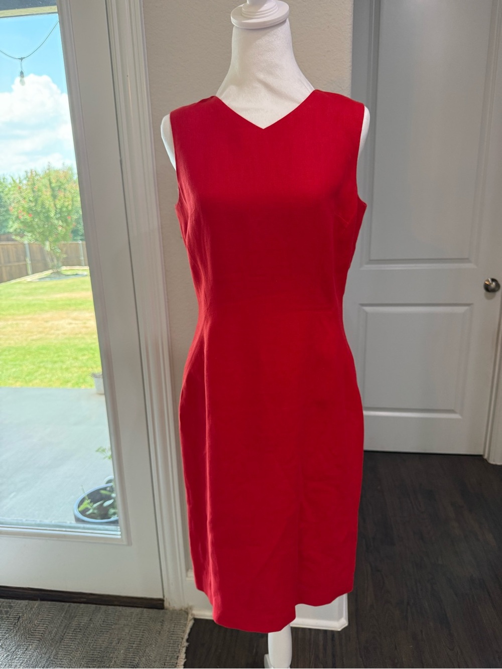 Talbots Red Sleeveless V-Neck Midi Sheath Dress Size 6
